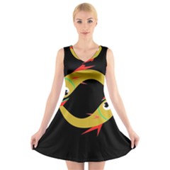 Yellow Fishes V-neck Sleeveless Skater Dress by Valentinaart