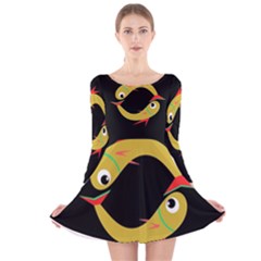 Yellow Fishes Long Sleeve Velvet Skater Dress by Valentinaart