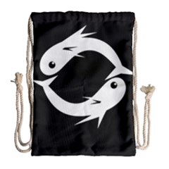 White Fishes Drawstring Bag (large)