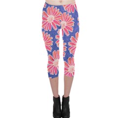 Pink Daisy Pattern Capri Leggings 