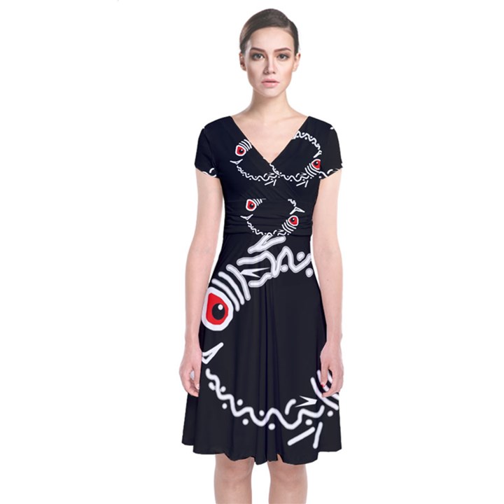 Abstract fishes Short Sleeve Front Wrap Dress