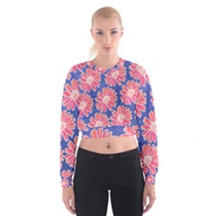 Pink Daisy Pattern Women s Cropped Sweatshirt by DanaeStudio