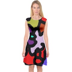 Colorful Abstraction By Moma Capsleeve Midi Dress