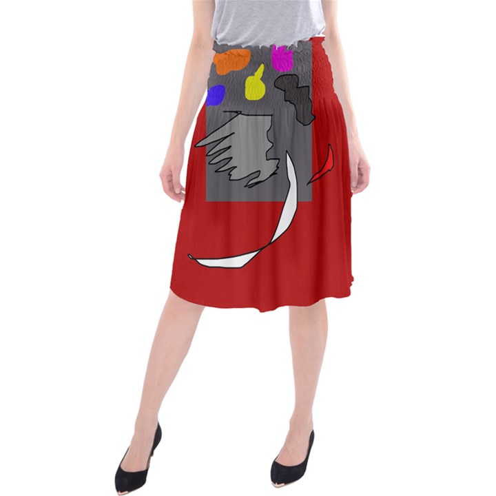 Red abstraction by Moma Midi Beach Skirt