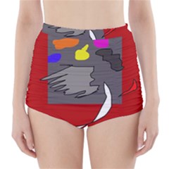 Red Abstraction By Moma High-waisted Bikini Bottoms