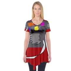 Red Abstraction By Moma Short Sleeve Tunic 