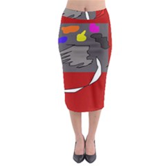 Red Abstraction By Moma Midi Pencil Skirt