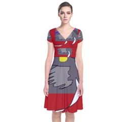 Red Abstraction By Moma Short Sleeve Front Wrap Dress by Valentinaart