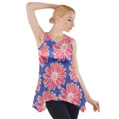 Pink Daisy Pattern Side Drop Tank Tunic