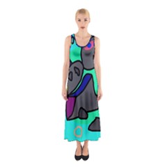 Blue Comic Abstract Sleeveless Maxi Dress