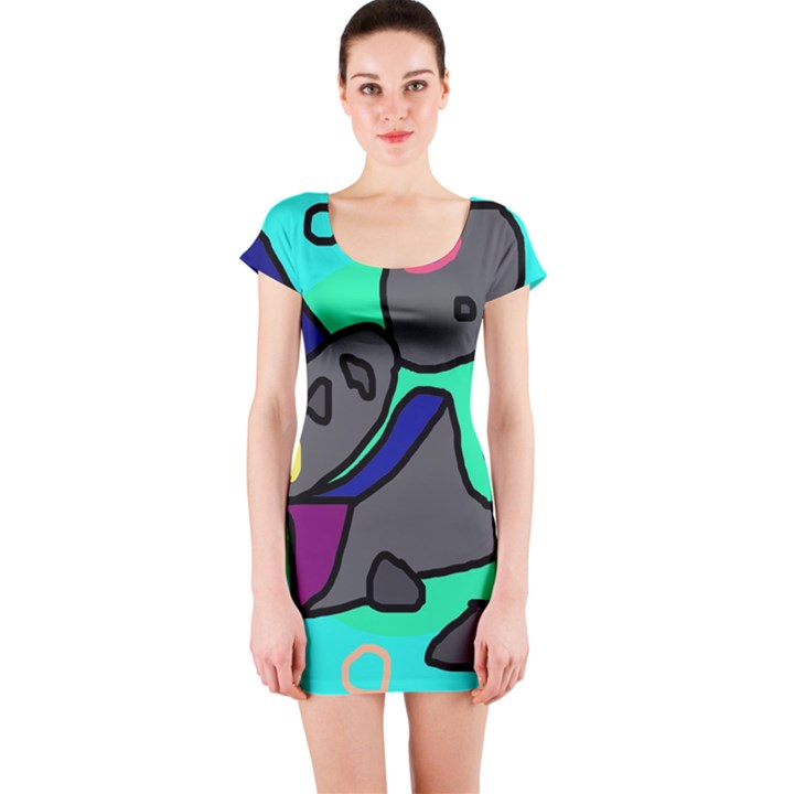 Blue comic abstract Short Sleeve Bodycon Dress