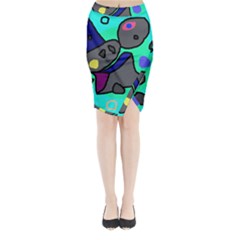 Blue Comic Abstract Midi Wrap Pencil Skirt