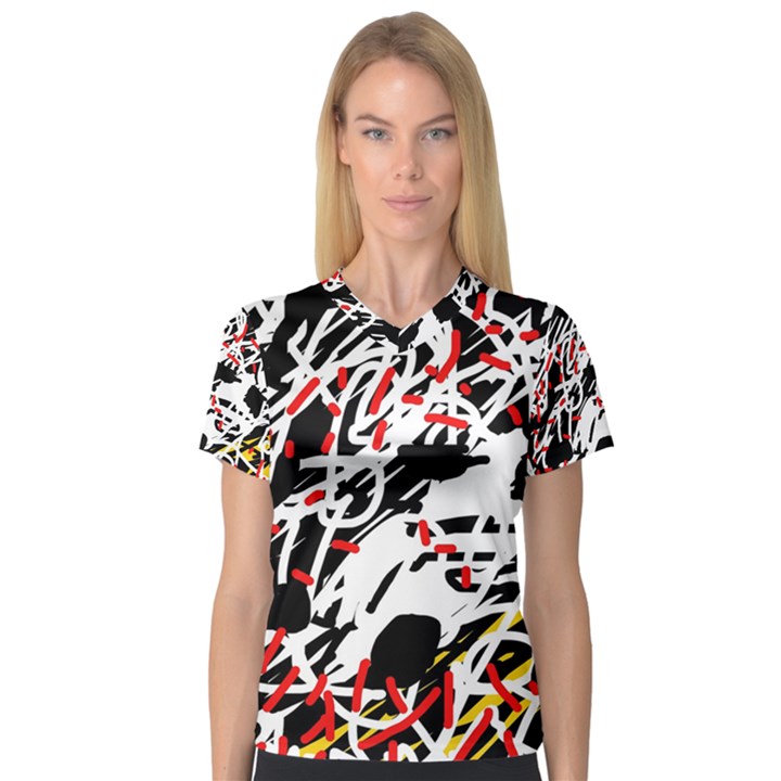 Colorful chaos by Moma Women s V-Neck Sport Mesh Tee