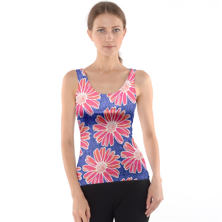 Pink Daisy Pattern Tank Top