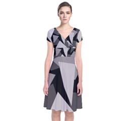 Simple Gray Abstraction Short Sleeve Front Wrap Dress by Valentinaart