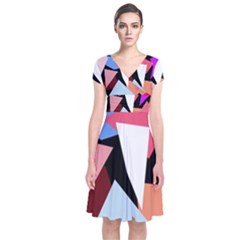 Colorful Geometrical Design Short Sleeve Front Wrap Dress by Valentinaart