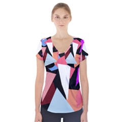 Colorful Geometrical Design Short Sleeve Front Detail Top