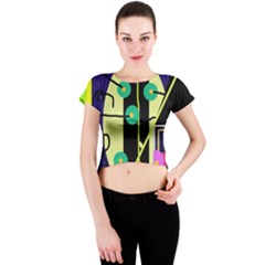 Crazy Abstraction By Moma Crew Neck Crop Top by Valentinaart