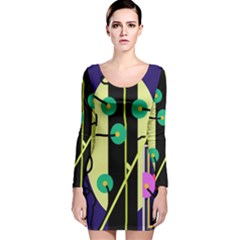 Crazy Abstraction By Moma Long Sleeve Velvet Bodycon Dress