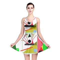 Green Abstract Artwork Reversible Skater Dress