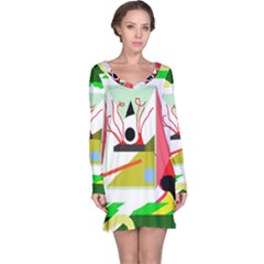 Green Abstract Artwork Long Sleeve Nightdress by Valentinaart