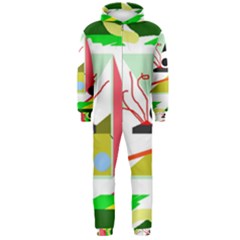 Green Abstract Artwork Hooded Jumpsuit (men) 