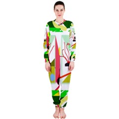 Green Abstract Artwork Onepiece Jumpsuit (ladies)  by Valentinaart