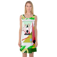 Green Abstract Artwork Sleeveless Satin Nightdress by Valentinaart