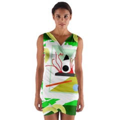 Green Abstract Artwork Wrap Front Bodycon Dress by Valentinaart