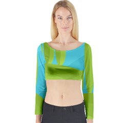 Green And Blue Landscape Long Sleeve Crop Top by Valentinaart