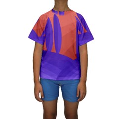 Purple And Orange Landscape Kid s Short Sleeve Swimwear by Valentinaart