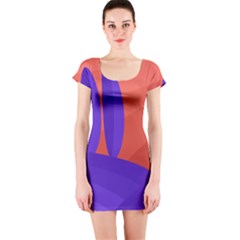 Purple And Orange Landscape Short Sleeve Bodycon Dress