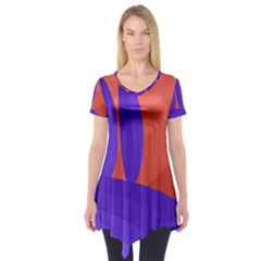 Purple And Orange Landscape Short Sleeve Tunic  by Valentinaart