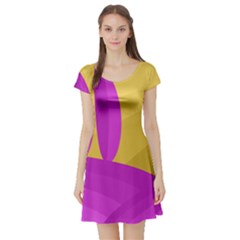 Yellow And Magenta Landscape Short Sleeve Skater Dress by Valentinaart