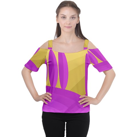 Yellow And Magenta Landscape Women s Cutout Shoulder Tee by Valentinaart