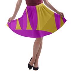 Yellow And Magenta Landscape A-line Skater Skirt