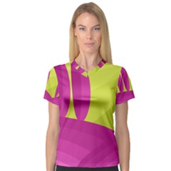 Yellow And Pink Landscape Women s V-neck Sport Mesh Tee