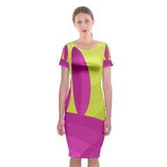 Yellow And Pink Landscape Classic Short Sleeve Midi Dress