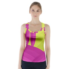 Yellow And Pink Landscape Racer Back Sports Top by Valentinaart