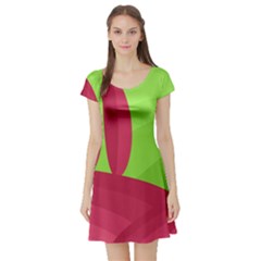 Green And Red Landscape Short Sleeve Skater Dress