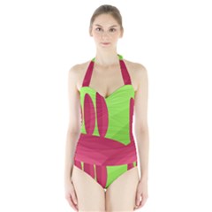 Green And Red Landscape Halter Swimsuit by Valentinaart