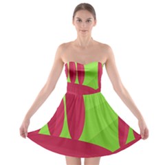 Green And Red Landscape Strapless Dresses