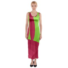 Green And Red Landscape Fitted Maxi Dress