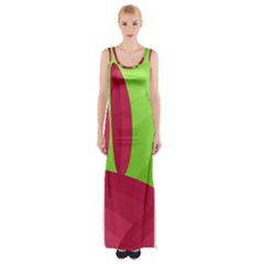 Green And Red Landscape Maxi Thigh Split Dress