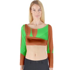 Green And Orange Landscape Long Sleeve Crop Top by Valentinaart