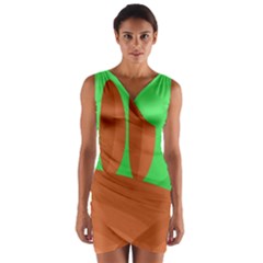 Green And Orange Landscape Wrap Front Bodycon Dress