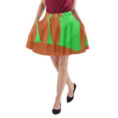 Green And Orange Landscape A-line Pocket Skirt