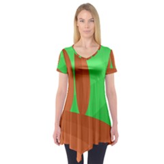 Green And Orange Landscape Short Sleeve Tunic 