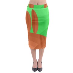 Green And Orange Landscape Midi Pencil Skirt