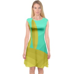 Green And Yellow Landscape Capsleeve Midi Dress by Valentinaart